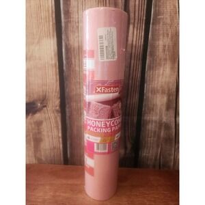 XFasten Pink Honeycomb Packing Paper 15 Inch x 131 Foot Roll w/ Fragile Stickers